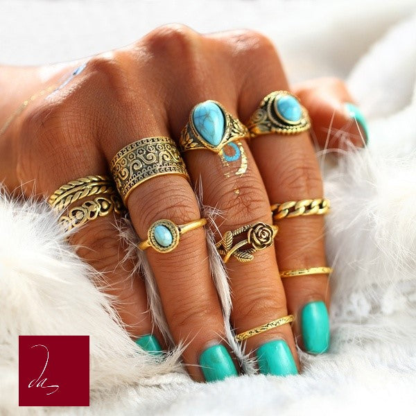 Simple Vintage Metal Turquoise Geometric Rings (NEW)